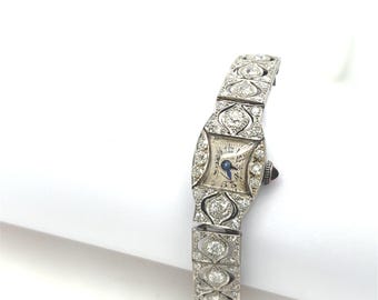 Vintage Platinum Diamond Ladies Watch, 1.80ct Natural Diamonds