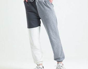 Tricolor Patchwork Soft Cozy 100% Cotton Jogger Sweatpants