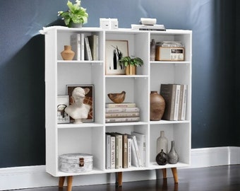 Bookcase Display Cabinet, Open Shelf Bookcase with Legs, 9 Cube Storage Organizer