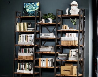 Bookshelf | Bookcase Etagere Bookcase Triple Wide 5-Shelf Bookcase, Etagere Large Open Bookshelf