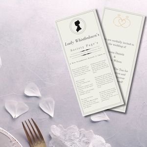 Lady Whistleblows Society Pages Hochzeitseinladungsvorlage, anpassbare und personalisierte Hochzeitseinladungsvorlage