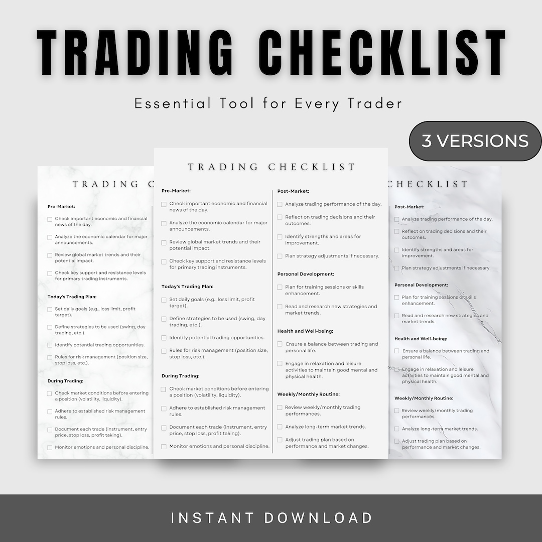 Printable Trading Checklist Digital Trading Checklist Forex Checklist