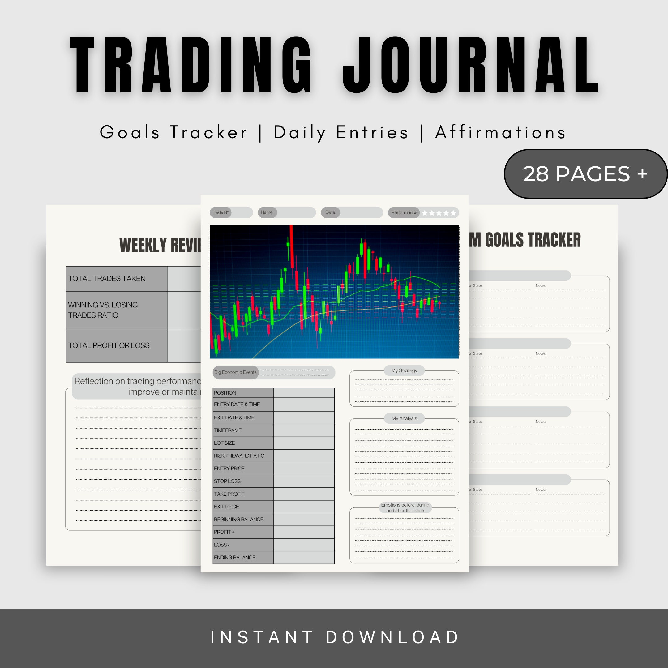 Trading Journal, Daily Forex Journal, Digital Trading Diary, Printable