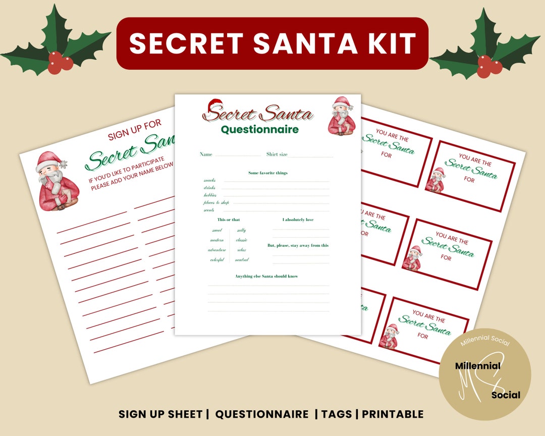 Secret Santa Questionnaire Printable. Secret Santa Form. - Etsy