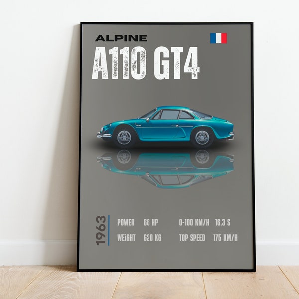 Digital Poster Alpine A110 GT4 Car Posters Illustration Prints Children's Wall Art Boys Room Decor Children's, Digital Artwork, Printable