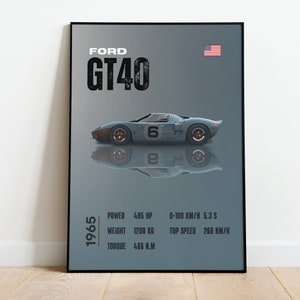 Vintage Ford GT40 Car Poster: Automotive Wall Art (Digital Download)