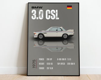 Póster del BMW 3.0 CSL: Impresión artística para entusiastas de los coches (descarga digital)