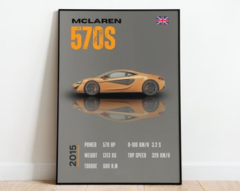 Digital Vintage Car Poster Mclaren 570S poster Art Print for car Enthusiasts, Luxury Wall Decor, Gift for him, Digital Artwork, Gift.