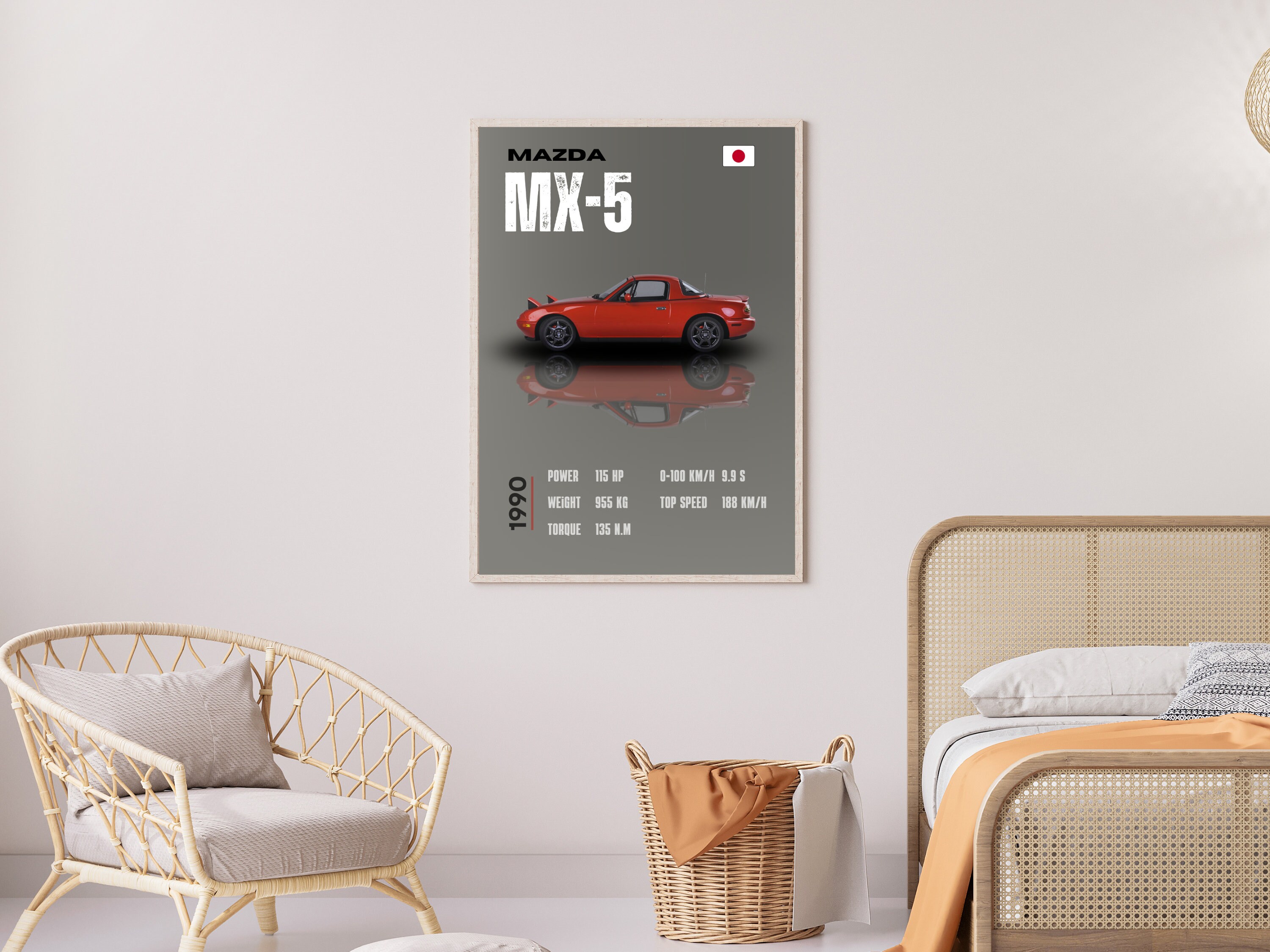 1990 Mazda MX-5 Miata Car Poster: Automotive Wall Art (digital