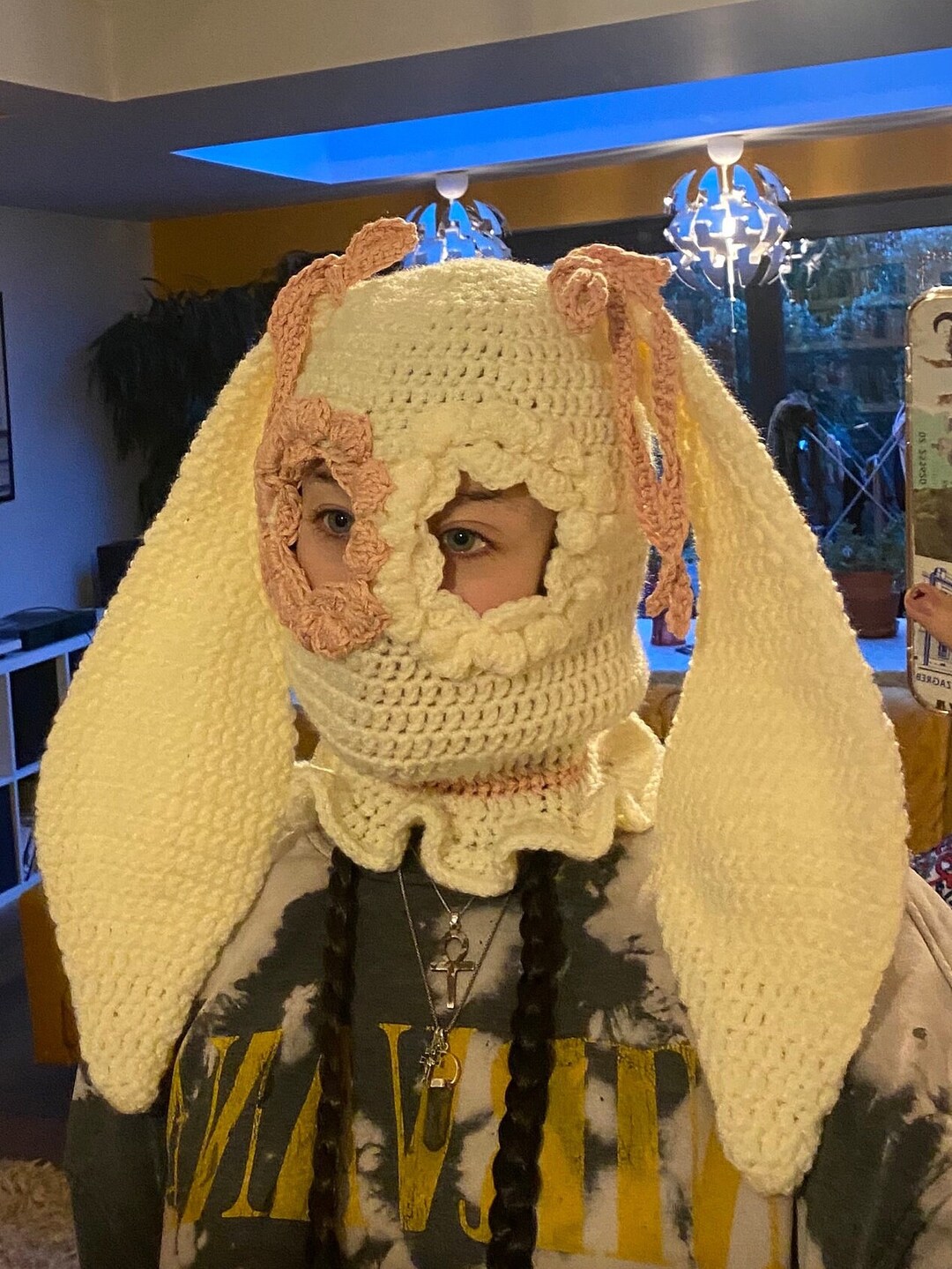 Handmade Soft N Cozy Bunny Ear Balaclava With Flowers Etsy UK