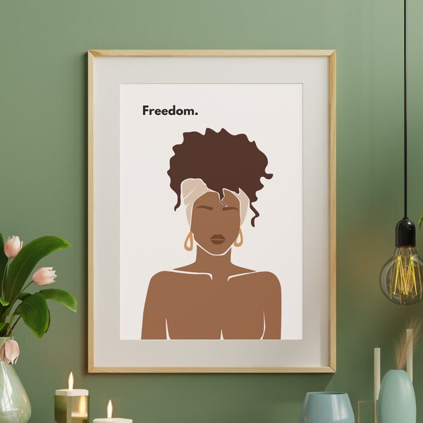 Affiche poster impression pour décoration murale | Portrait femme noire fond beige minimaliste abstrait | cadeau Femme | Art | Creole