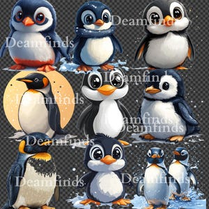 12 Watercolor Penguin Clipart PNGs – Cute Hand-Painted Penguin Illustrations for Crafts and Design