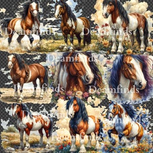 12 PNG Watercolor Clydesdale Horse Clipart – High-Quality Digital Download for Crafts, Cards, and More.
