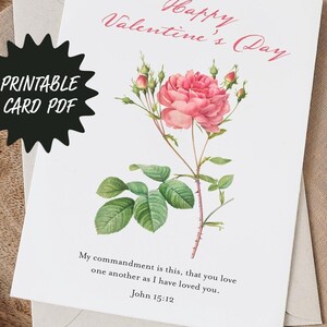 Druckbare Valentinstag Schriftkarte Digitaler Download, Retro Vintage Aquarell Rose Liebe Bibel Vers Minimal Happy Valentines Day Card PDF