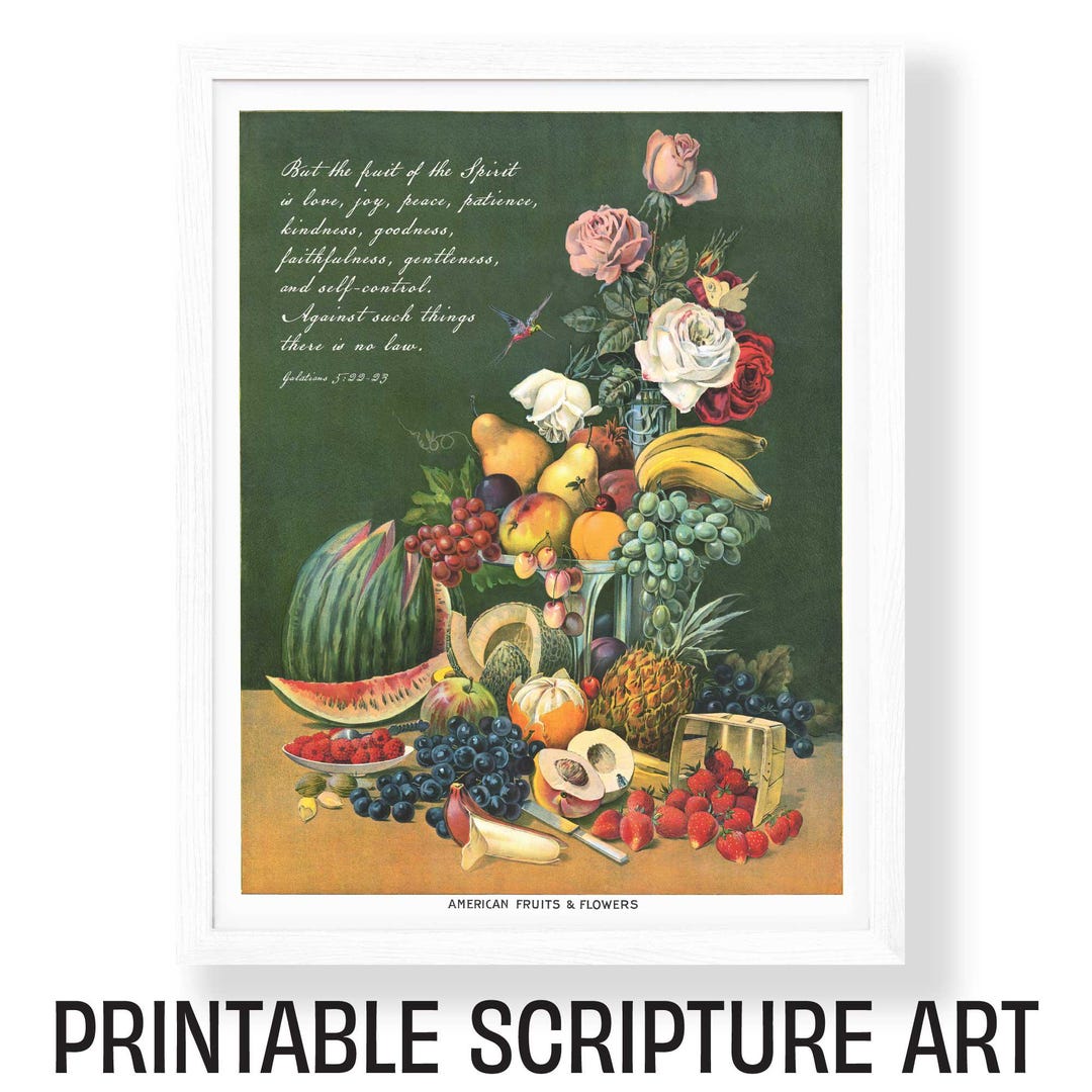 Fruit of the Spirit Art Print, Galatians Scripture Retro Painting ...