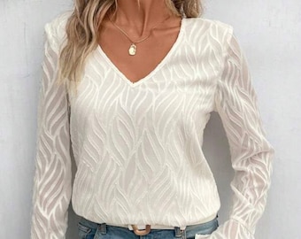 Chiffon Blouse Sewing Pattern, V-neck Ruffle Sleeve (PDF Pattern)