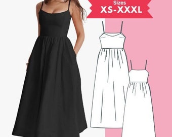Gathered Waist Dress pdf Sewing Pattern Thin Strap Dress Spaghetti strap Sweetheart Women Size XS-XXL Digital Download Printable PDF Pattern