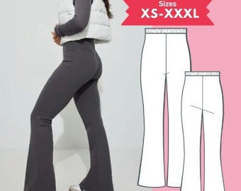 PDF Knit Flare Leg Pants Sewing Pattern Women Size XS-XXXL Elastic Waist Pull On Pants Digital Download Sewing Tutorial Printable PDFPattern