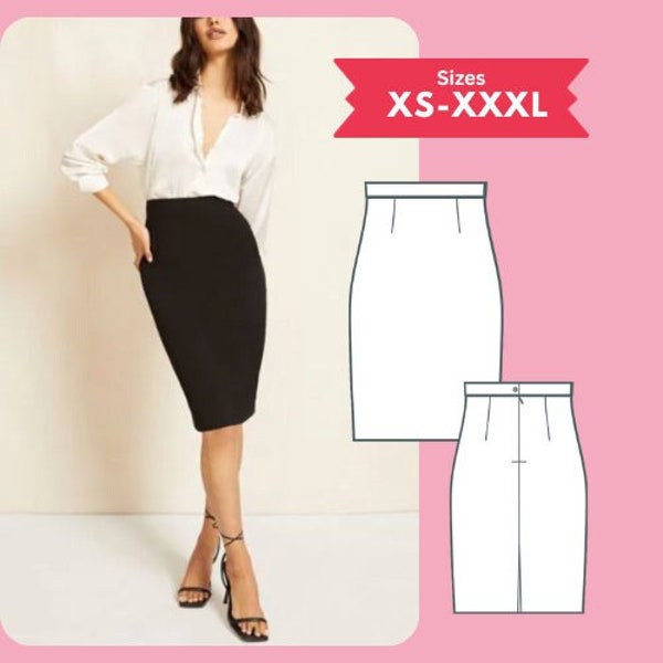 Pencil Skirt pdf Sewing Pattern Knee Women Size XS-XXXL Woven Short Skirt Pattern Digital Download Diy Sewing Tutorial Printable PDF Pattern