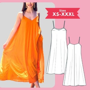 Slip Dress Pdf Sewing Pattern Maxi Spaghetti Strap Tent Dress Pattern Size XS-XXXL Digital Download Sewing Tutorial Printable PDF Pattern