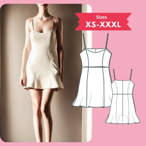 Pdf Thin Strap Dress Sewing Pattern Women Size XS-XXXL Spaghetti Strap Sweetheart Neck Trumpet Dress Digital Download Printable PDF Pattern