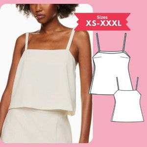 Camisole Pdf Sewing Pattern Square Neck Thin Strap Top Summer Diy Pattern Size XS-XXXL Digital Download Sewing Tutorial Printable PDFPattern