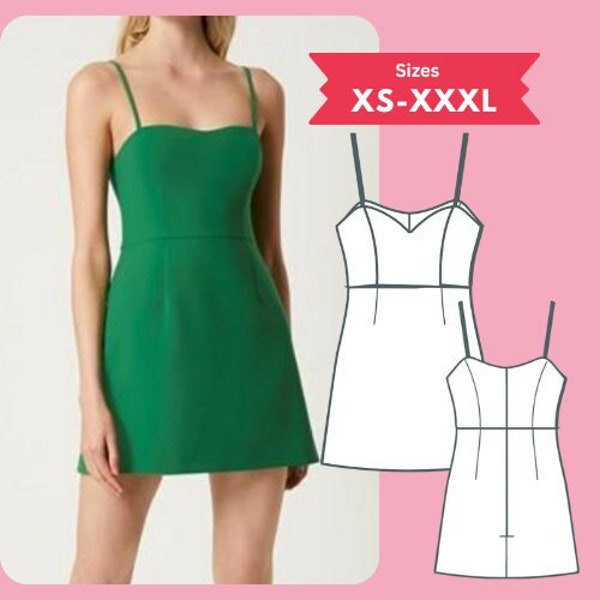 Thin Strap Dress pdf Sewing Pattern Women Size XS-XXXL Spaghetti strap Sweetheart Neck A-line Dress Digital Download Printable PDF Pattern