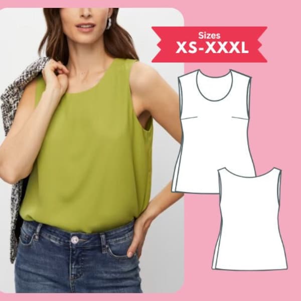 Sleeveless Top pdf Sewing Pattern Scoop Neck Camisole Vest Woven Pattern Size XS-XXXL Digital Download Sewing Tutorial Printable PDFPattern