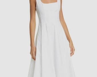 Flared Midi Dress Sewing Pattern, Sleeveless Square Neck (PDF Pattern)
