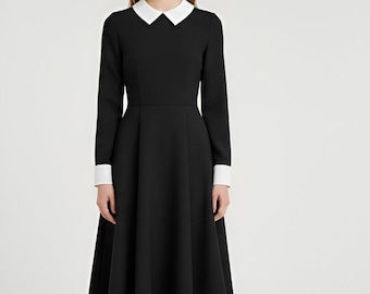 Peter Pan Collar Dress pdf Sewing Pattern Long Shirt Sleeve Fit & Flared Dress PDFPattern