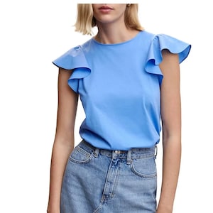 Flared Sleeve T-shirt Pattern Crewneck Stretch Knit Summer Top PDF Sewing Pattern Size XS-XXXL