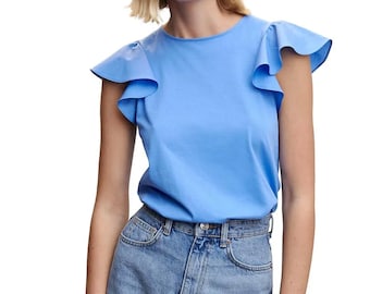 Flared Sleeve T-shirt Pattern Crewneck Stretch Knit Summer Top PDF Sewing Pattern Size XS-XXXL