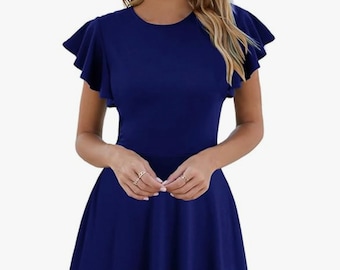 fatiha floral lace & chiffon dress Ladies V-Neck Flutter Sleeve Tie-Back Flare Mini Dress
