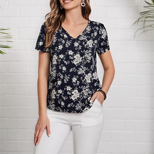 Vneck Top PDF Sewing Pattern Short Sleeve Blouse Shirt Summer Top pdfPattern Digital Download