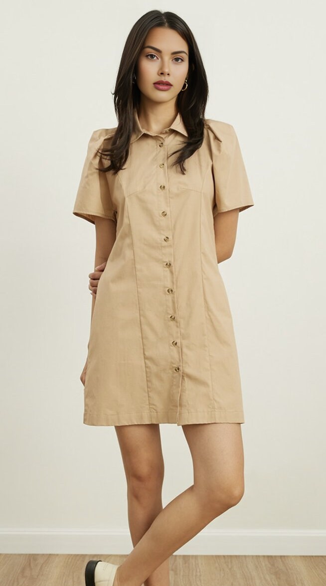 PDF Shirt Dress Sewing Pattern Puff Sleeve Shirt Button Front Dress