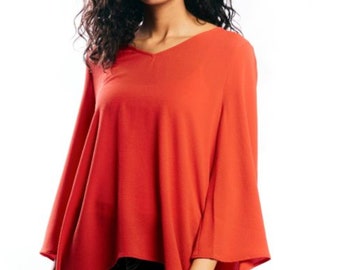 PDF Flared Sleeve Top Sewing Pattern Hi-Lo Vneck Long Sleeve Blouse PDFPattern Digital Download