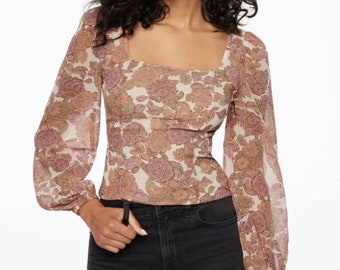 PDF Square Neck Blouse Sewing Pattern Bishop Sleeve Long Sleeve Top PDfPattern Size XS-XXXL