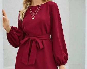 A-Line Bishop Sleeve Dress Sewing Pattern XS-XXXL (PDF Download)