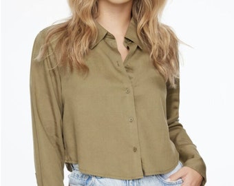 Cropped Shirt Sewing Pattern Loose fit Button Down Short Shirt PDFPattern Size XS-XXXL Digital