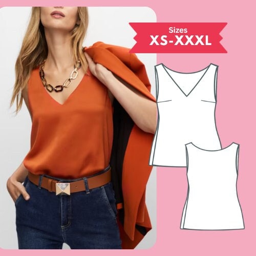 PDF Sleeveless Top Sewing Pattern V-neck Camisole Vest Tank