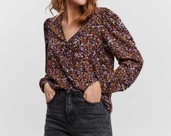Puff Sleeve Blouse PDFPattern V-neck PDF Sewing Pattern LongSleeve Top Pattern Digital Download