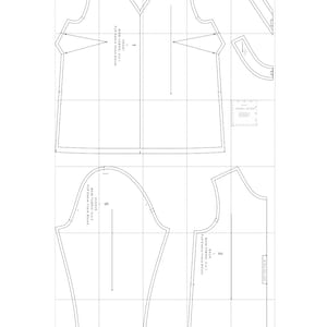 May include: A sewing pattern for a sleeveless top with a V-neck. The pattern includes instructions for cutting the fabric and sewing the pieces together. The pattern is for a size 1, 2, and 5.