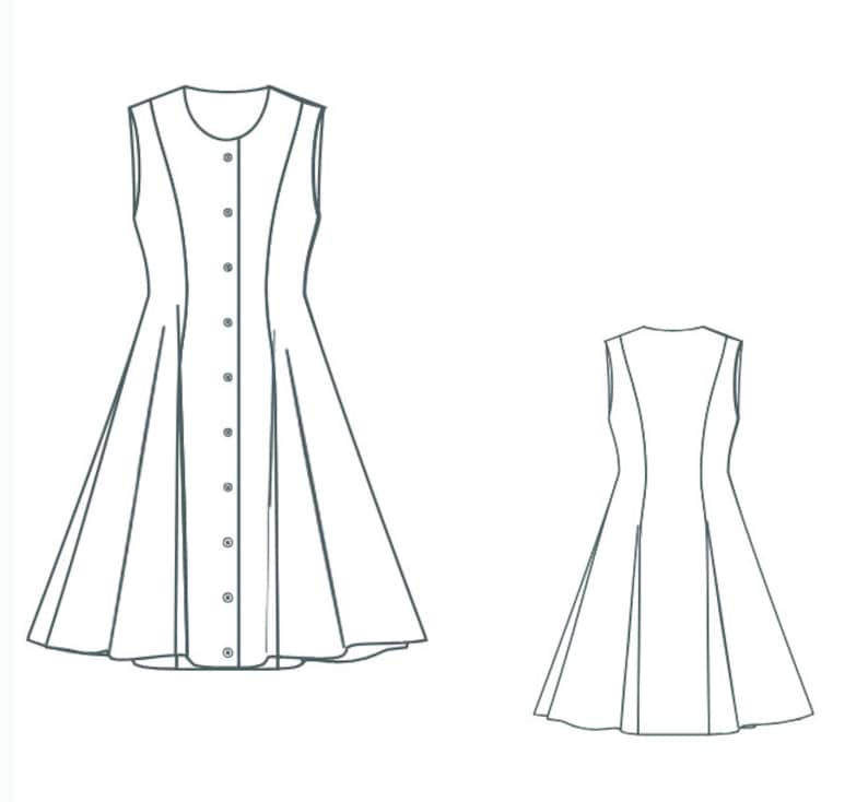Button Front Dress Pdf Sewing Pattern Diy Sleeveless Shirt Dress