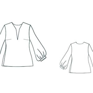 PDF Long Sleeve V Neck Top Sewing Pattern Bishop Sleeve Blouse ...