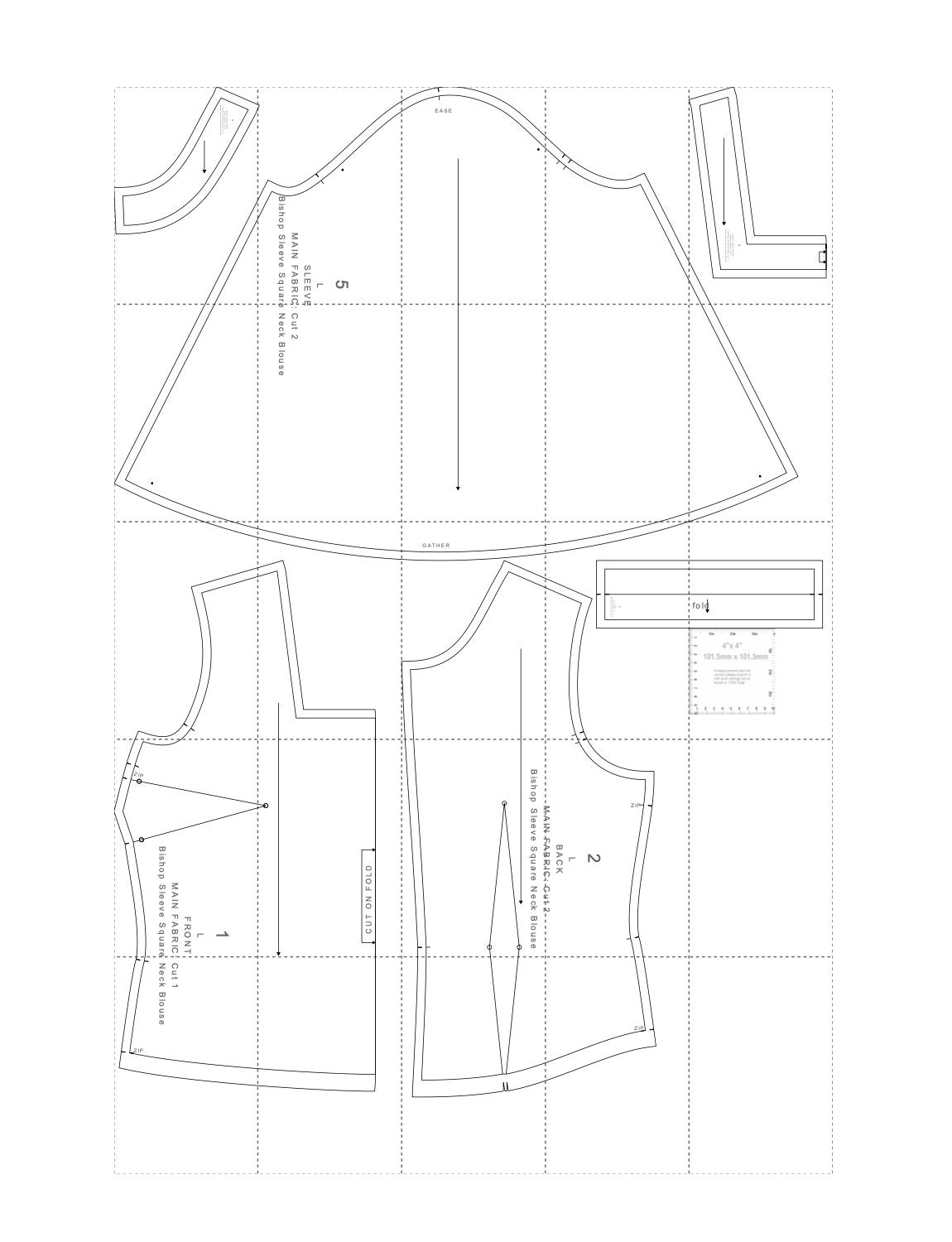 PDF Square Neck Blouse Sewing Pattern Bishop Sleeve Long Sleeve Top ...