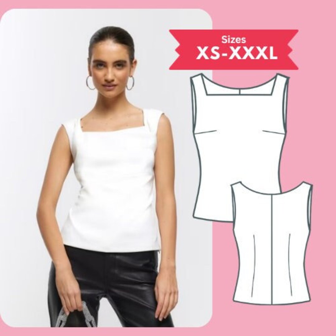Sleeveless Square Neck Top Pdf Sewing Pattern Square Neck Vest Etsy