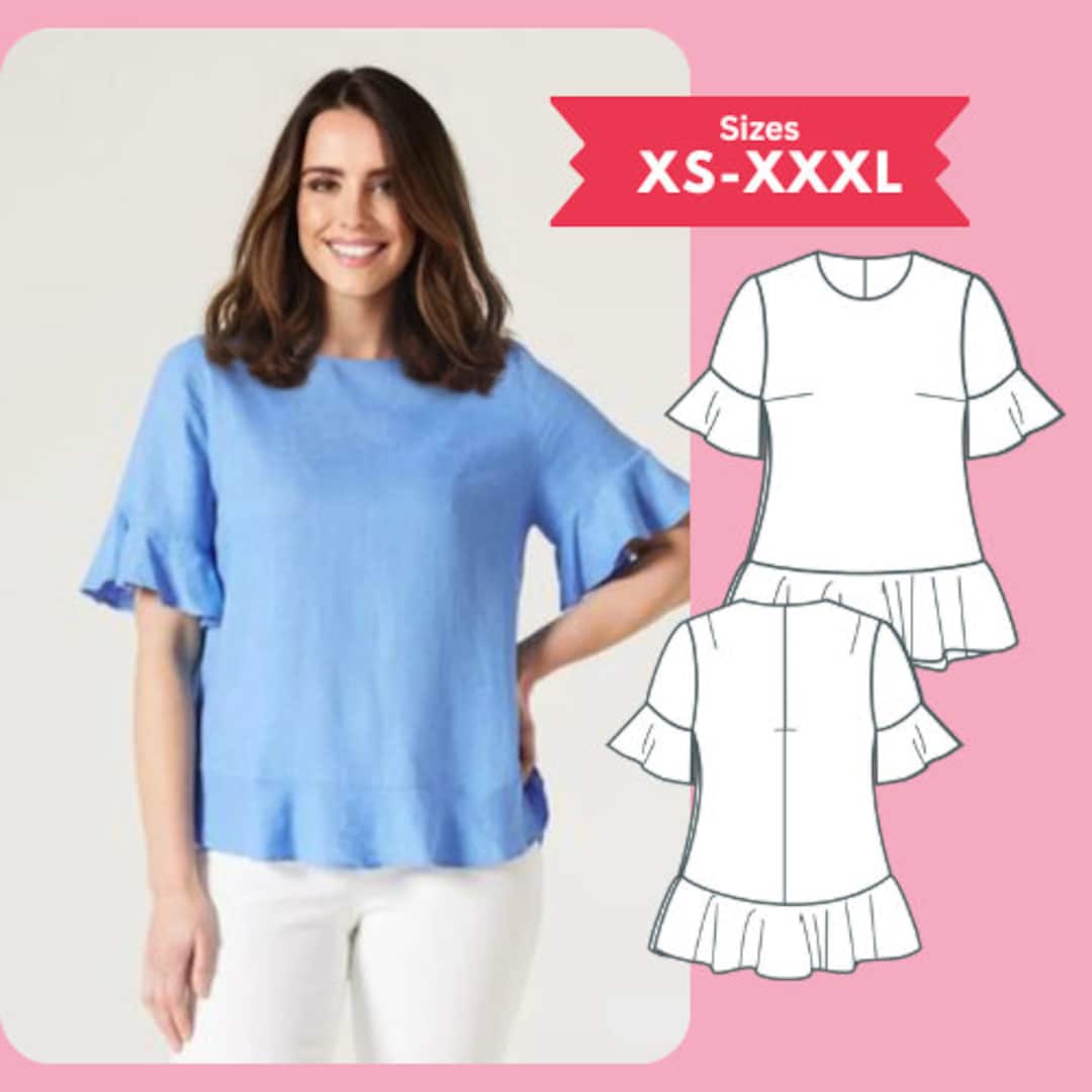 PDF Ruffle Sleeve Top Sewing Pattern Flounce Sleeve & Hem Blouse ...