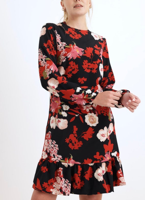 Ruffle Hem Dress PDFPattern Puff Long Sleeve Flare Dress pdf Sewing Pattern Size XS-XXXL
