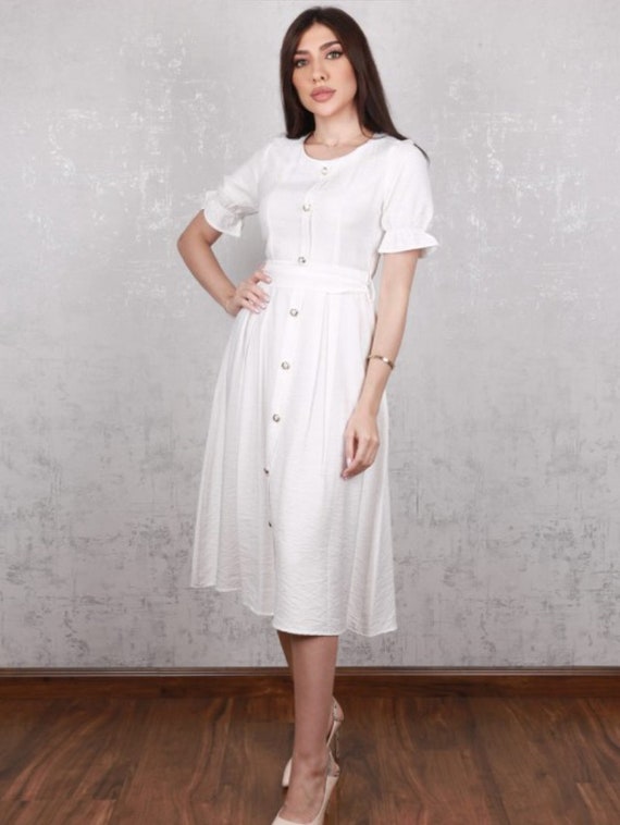 Button Front Dress PDFPattern Flared Puff Sleeve Shirt Dress Pdf Sewing Pattern Size XS-XXL