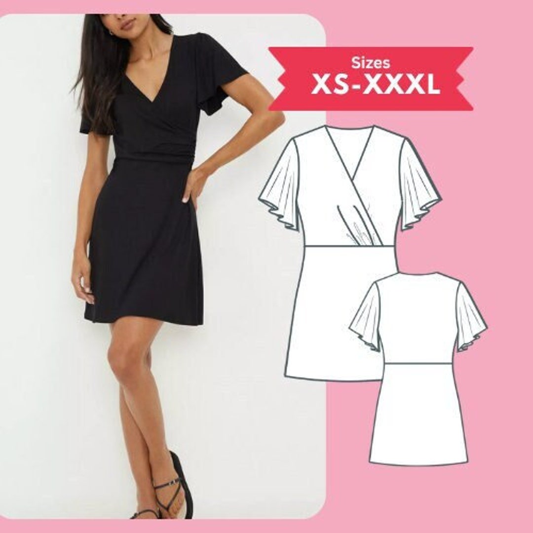 Wrap Dress Pdf Sewing Pattern Flutter Sleeve Surplice Neck Dress ...